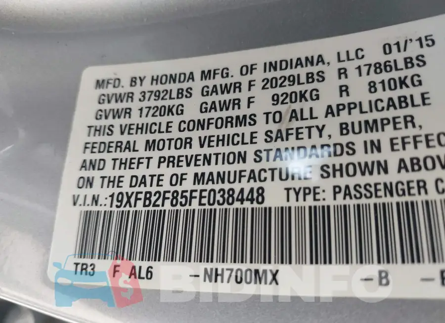 19XFB2F85FE038448 Photo# 9