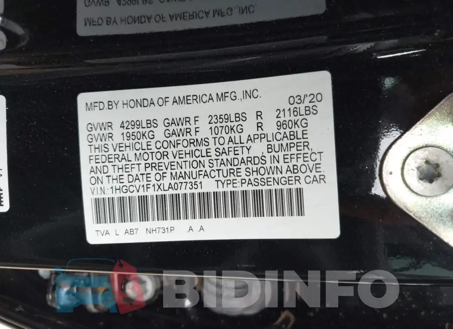 1HGCV1F1XLA077351 Photo# 9