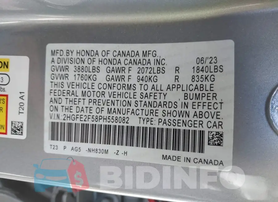 2HGFE2F58PH558082 Photo# 9