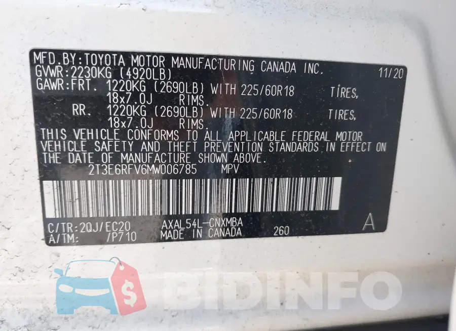 2T3E6RFV6MW006785 Photo# 9