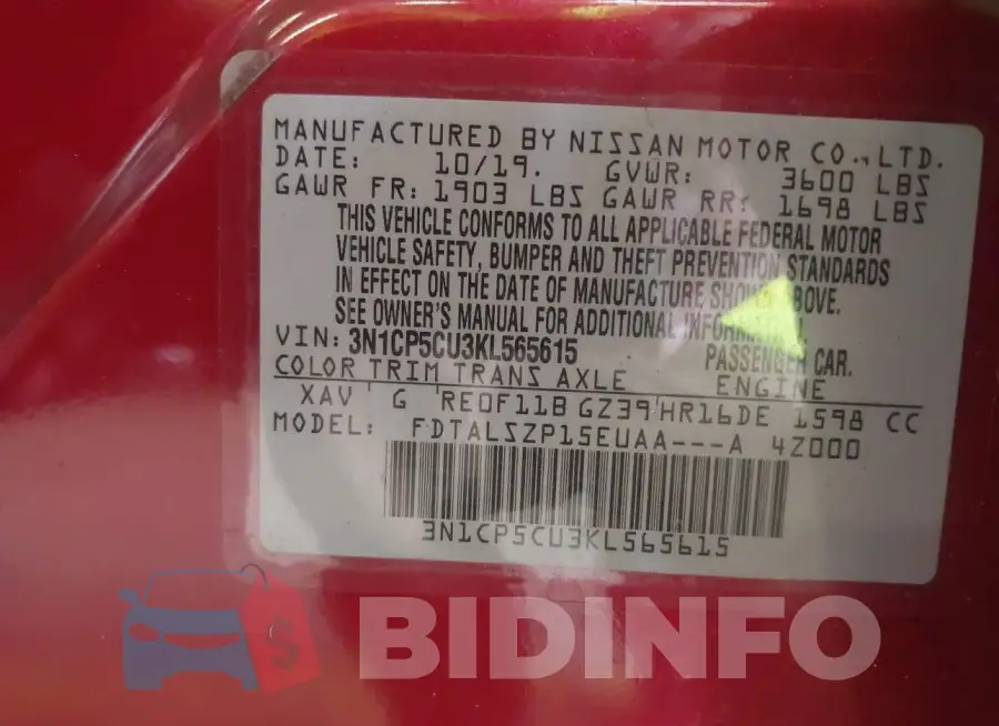 3N1CP5CU3KL565615 Photo# 9