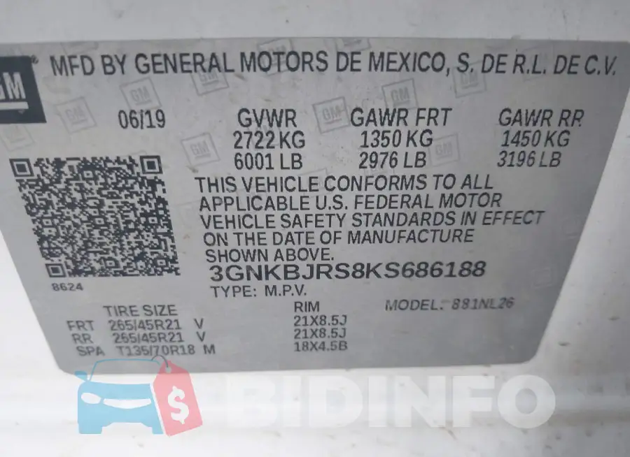 3GNKBJRS8KS686188 Photo# 9