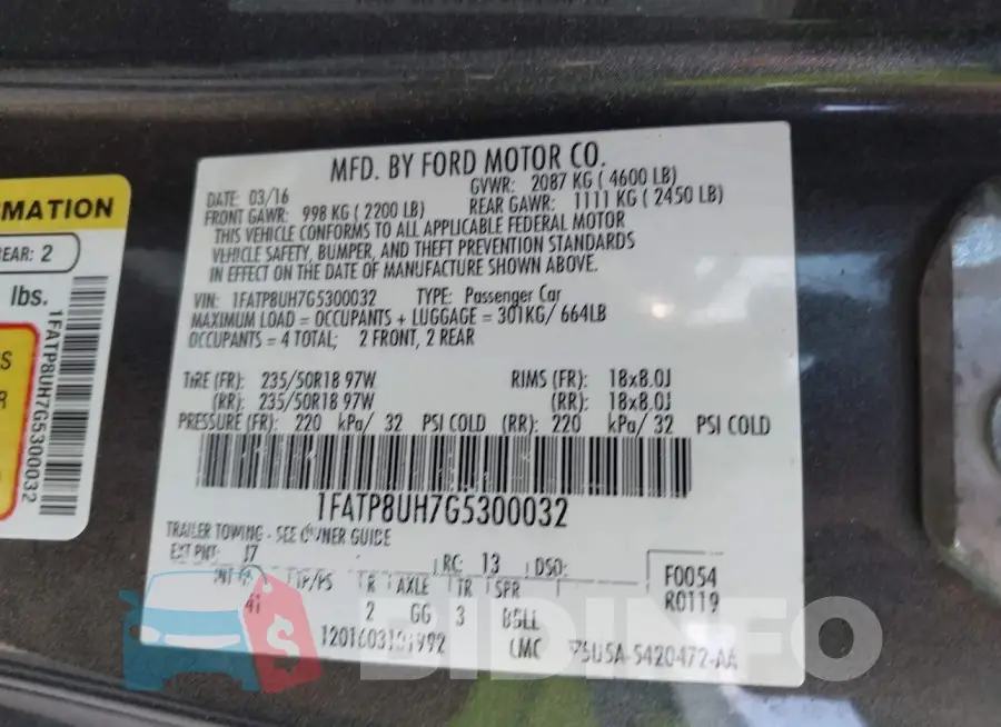 1FATP8UH7G5300032 Photo# 9