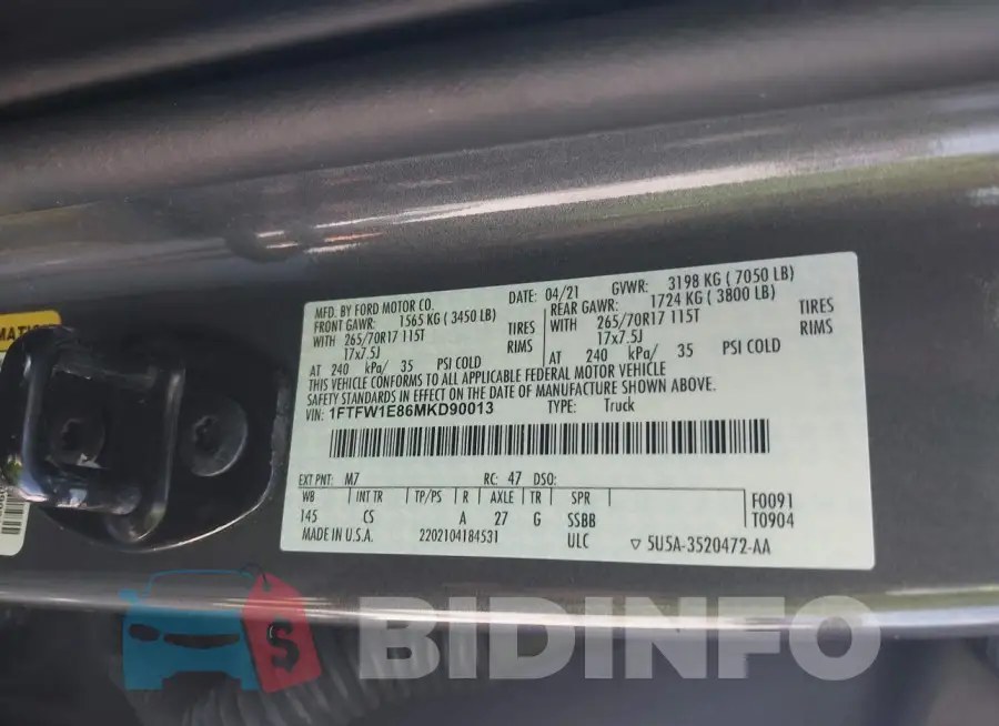 1FTFW1E86MKD90013 Photo# 9