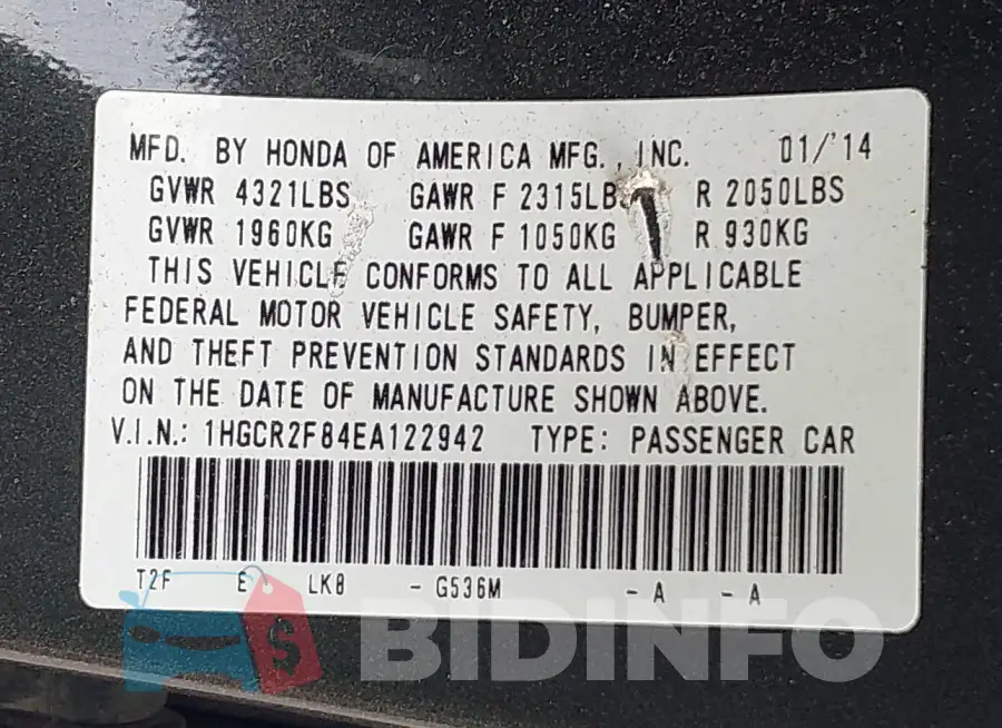 1HGCR2F84EA122942 Photo# 9