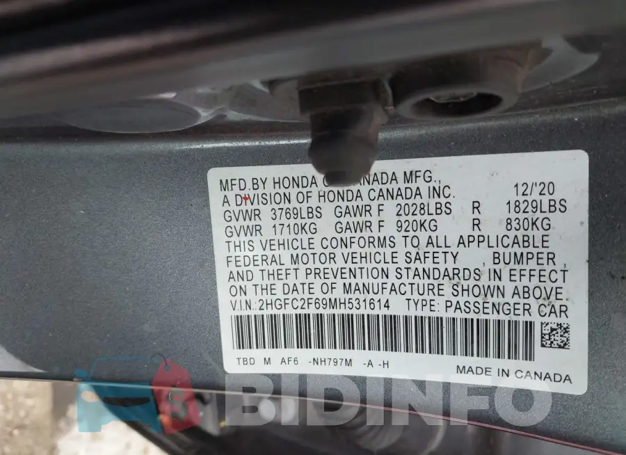 2HGFC2F69MH531614 Photo# 9