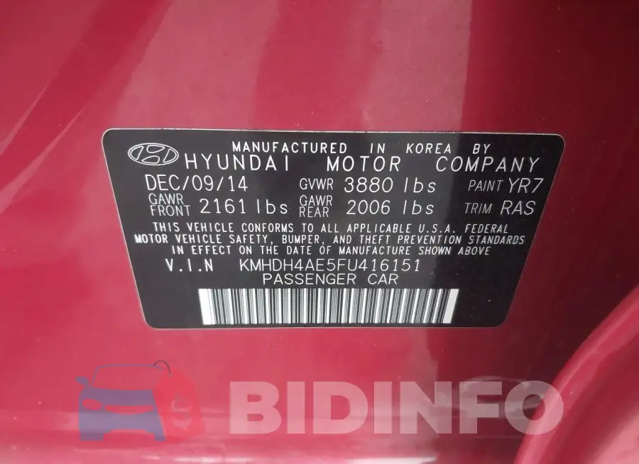 KMHDH4AE5FU416151 Photo# 9