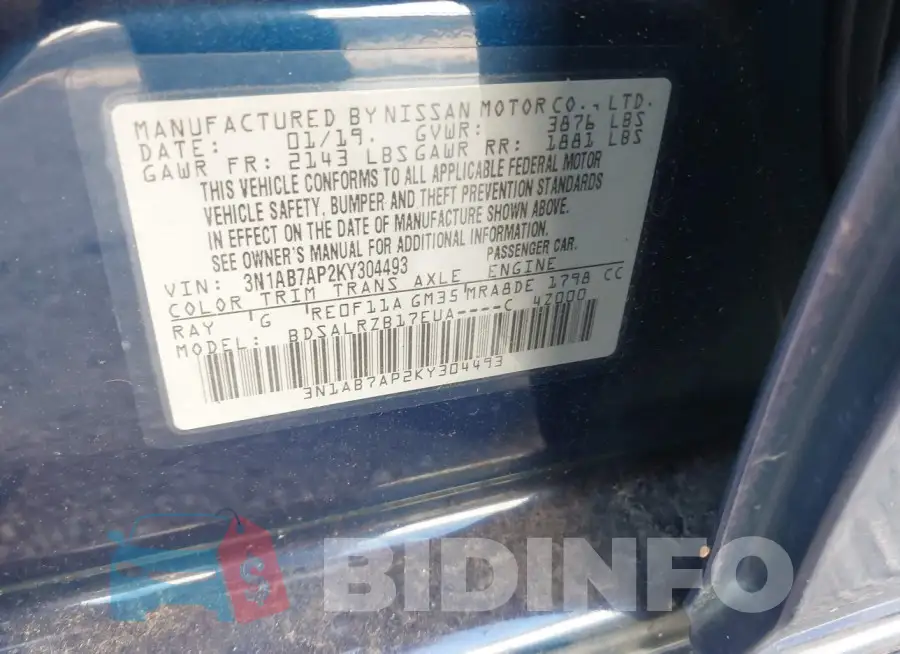 3N1AB7AP2KYC04493 Photo# 9