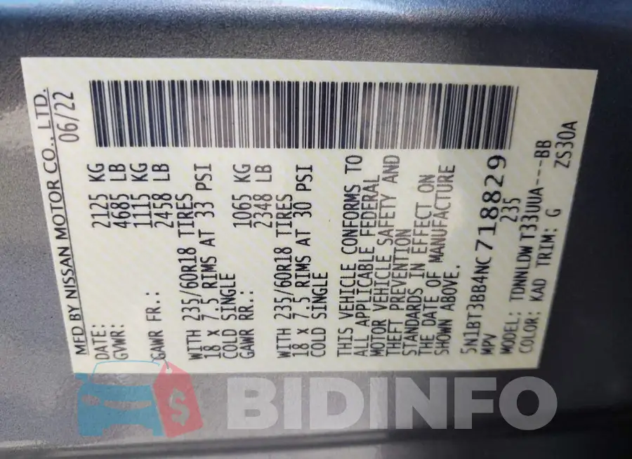 5N1BT3BB4NC718829 Photo# 9
