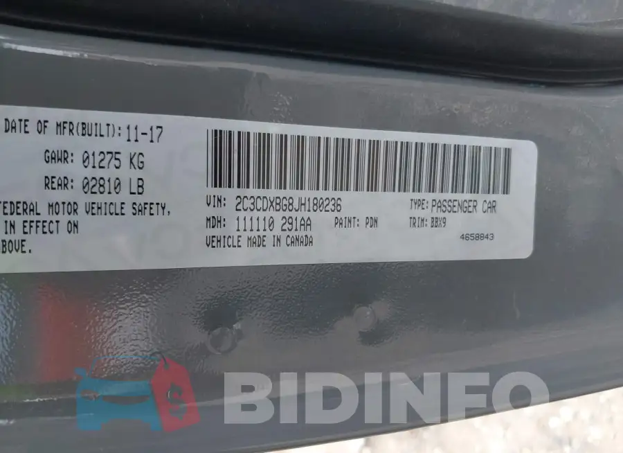 2C3CDXBG8JH180236 Photo# 9