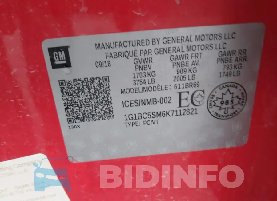 1G1BC5SM6K7112821 Photo# 9