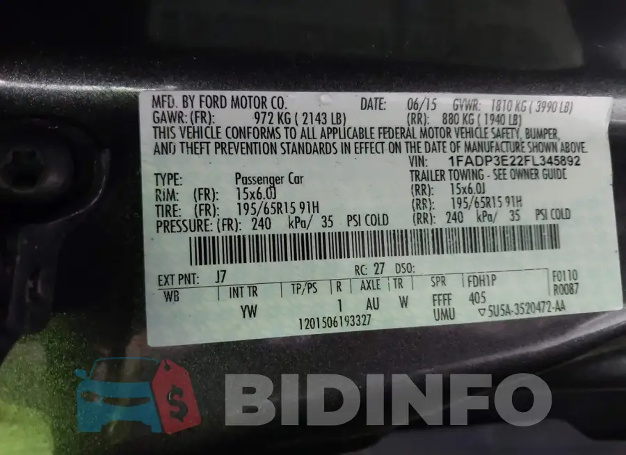 1FADP3E22FL345892 Photo# 9