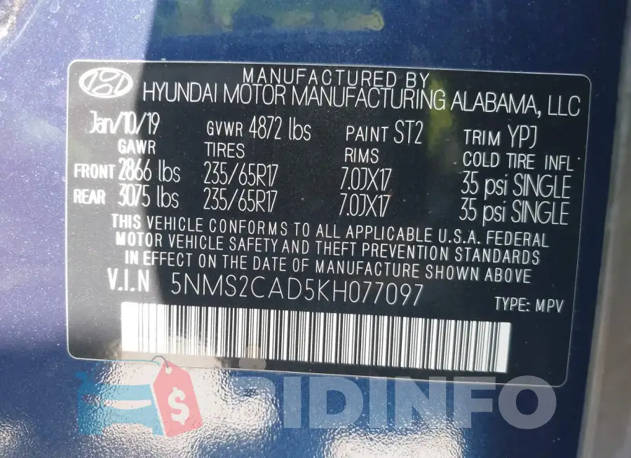 5NMS2CAD5KH077097 Photo# 9