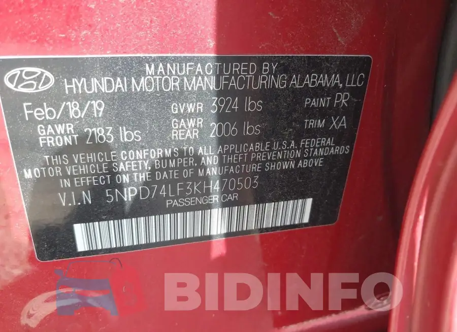 5NPD74LF3KH470503 Photo# 9