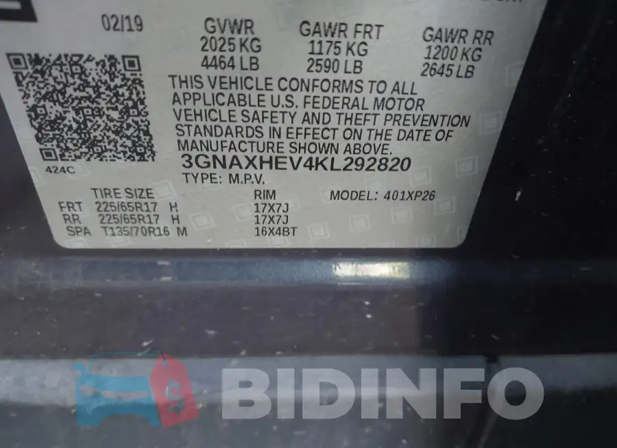 3GNAXHEV4KL292820 Photo# 9