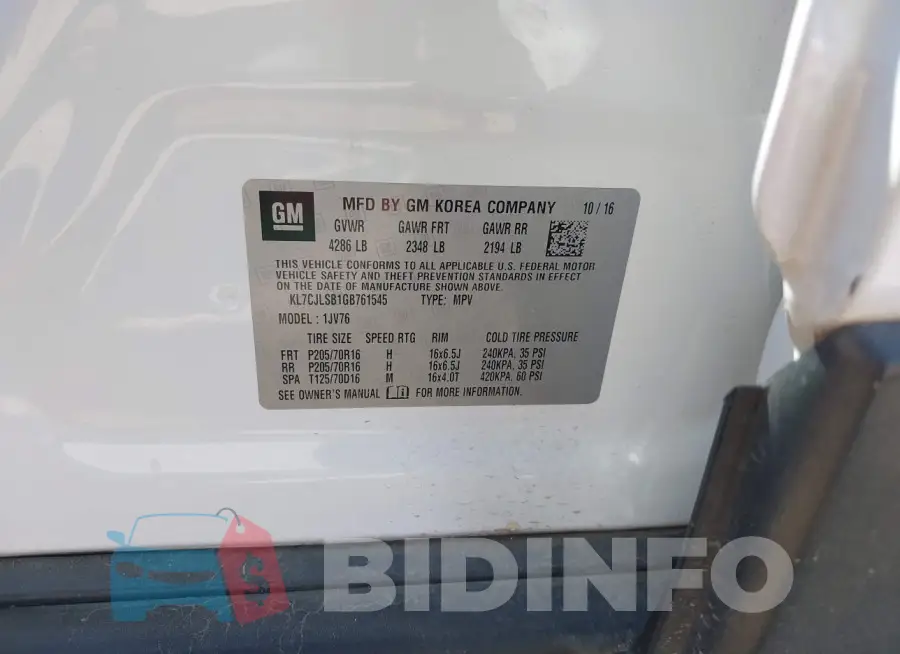 KL7CJLSB1GB761545 Photo# 9