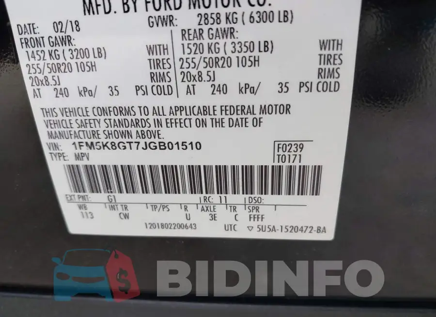1FM5K8GT7JGB01510 Photo# 9