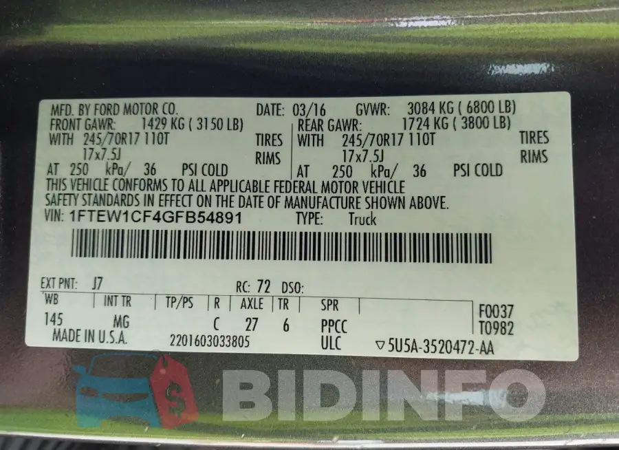 1FTEW1CF4GFB54891 Photo# 9