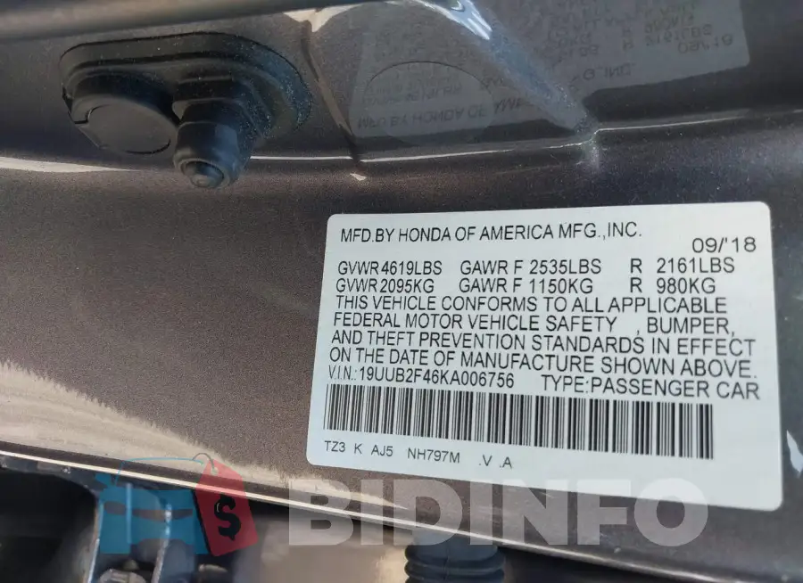 19UUB2F46KA006756 Photo# 9
