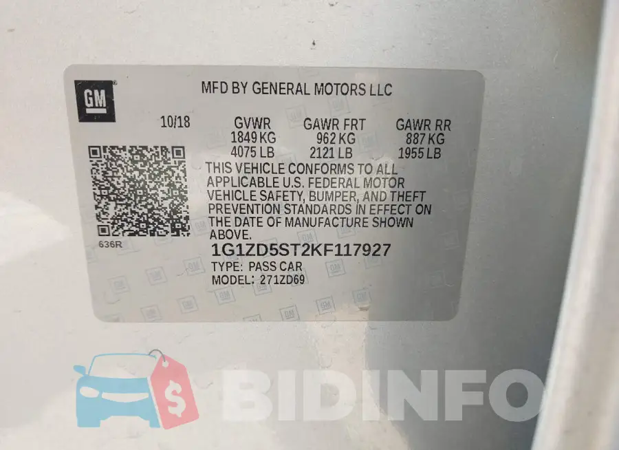 1G1ZD5ST2KF117927 Photo# 9