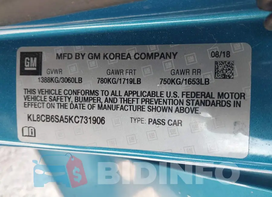 KL8CB6SA5KC731906 Photo# 9