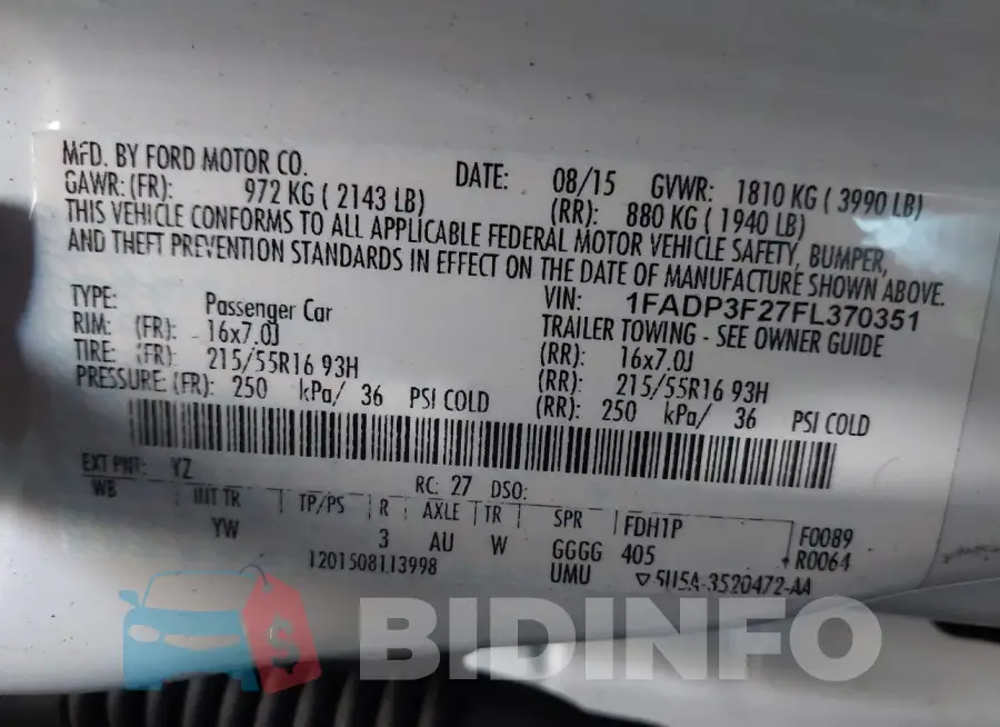 1FADP3F27FL370351 Photo# 9
