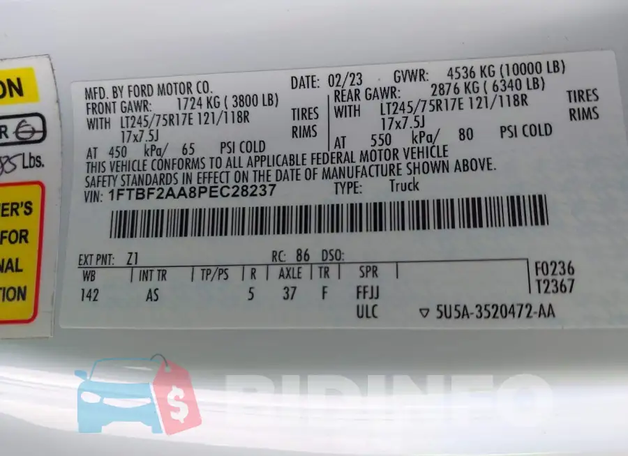 1FTBF2AA8PEC28237 Photo# 9