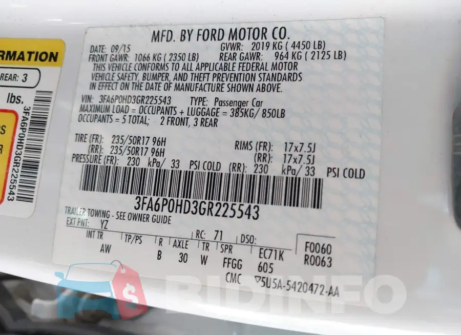 3FA6P0HD3GR225543 Photo# 9