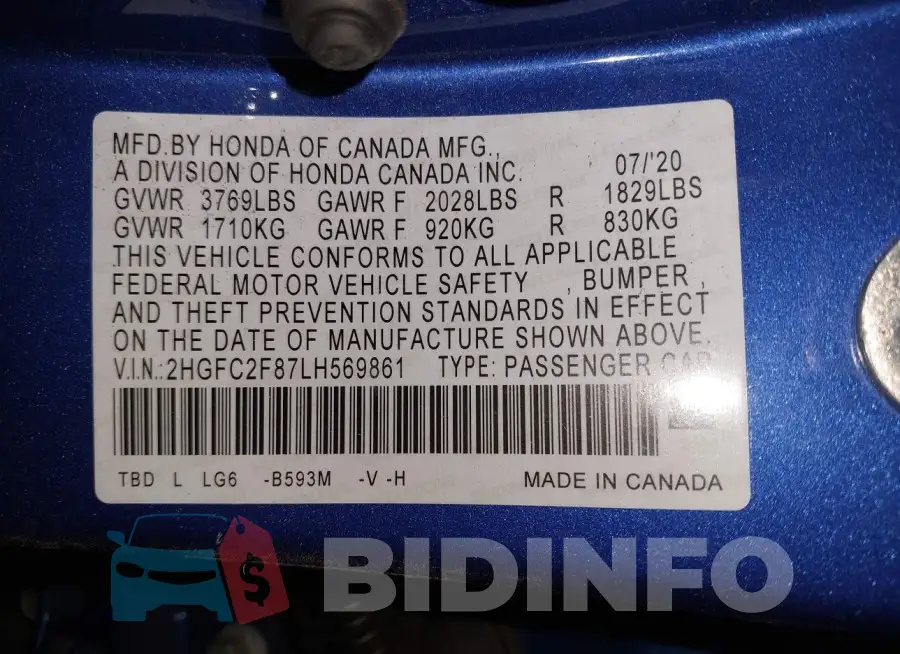 2HGFC2F87LH569861 Photo# 9
