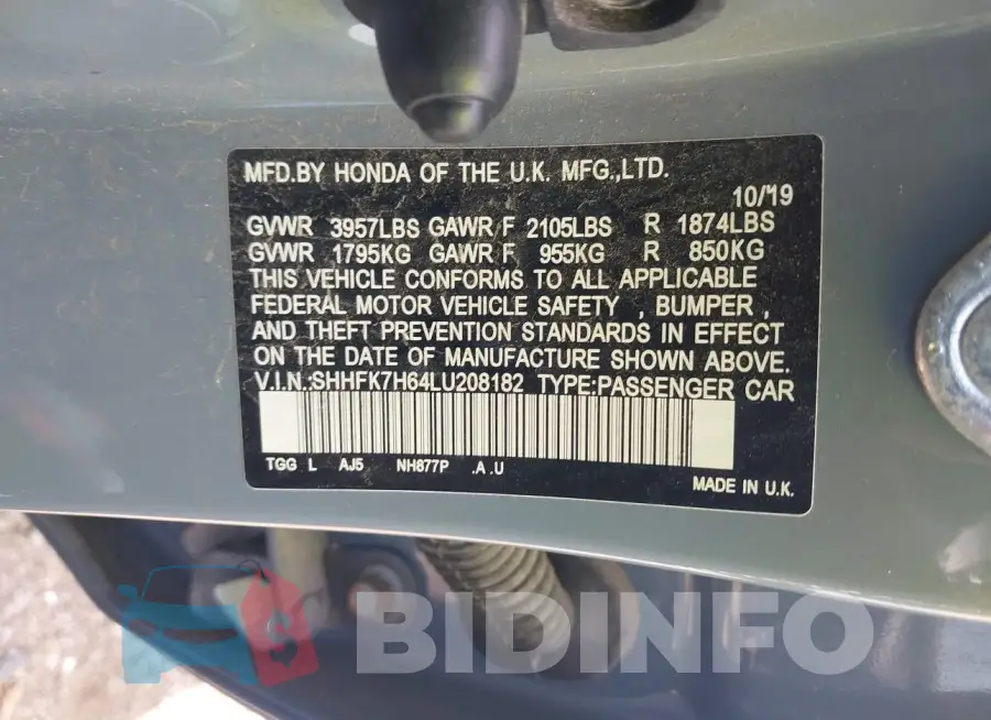 SHHFK7H64LU208182 Photo# 9