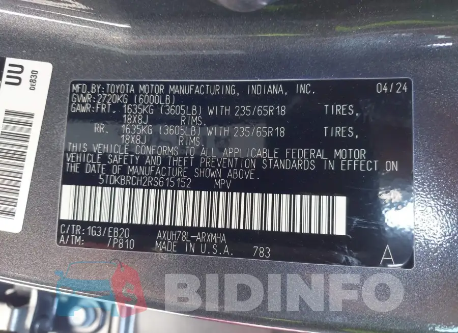 5TDKBRCH2RS615152 Photo# 9