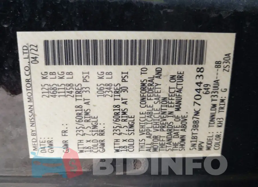 5N1BT3BB7NC704438 Photo# 9