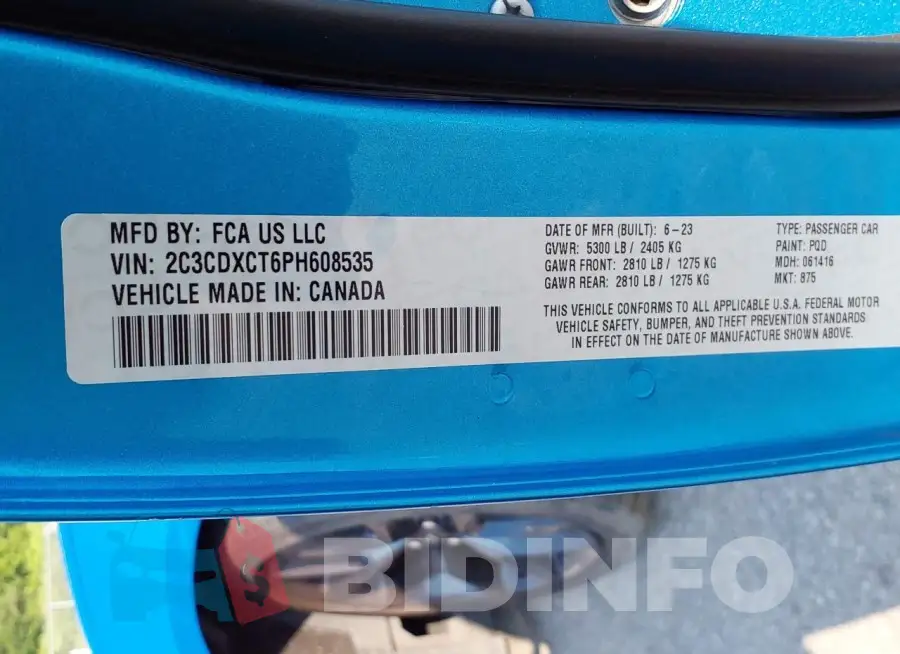 2C3CDXCT6PH608535 Photo# 9