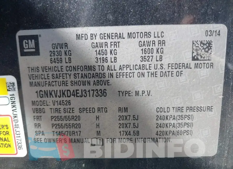 1GNKVJKD4EJ317336 Photo# 9