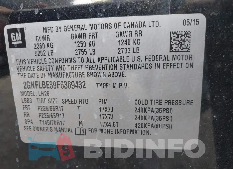 2GNFLBE39F6369432 Photo# 9