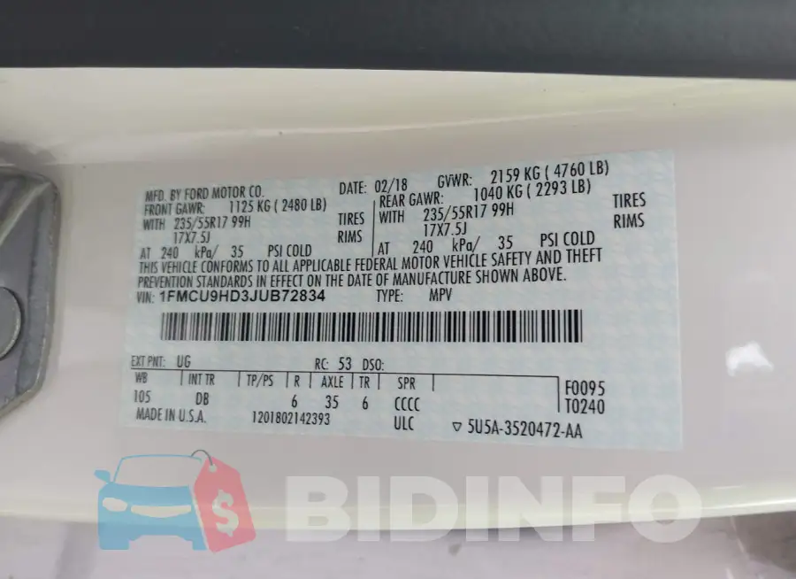 1FMCU9HD3JUB72834 Photo# 9