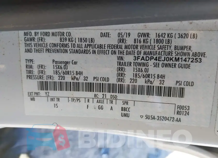 3FADP4EJ0KM147253 Photo# 9