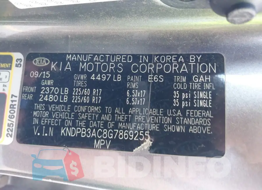 KNDPB3AC8G7869255 Photo# 9