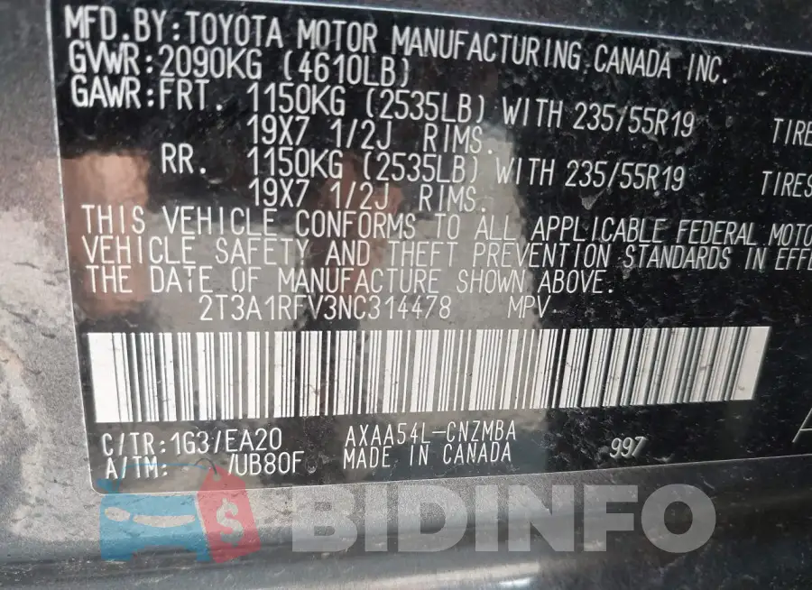 2T3A1RFV3NC314478 Photo# 9