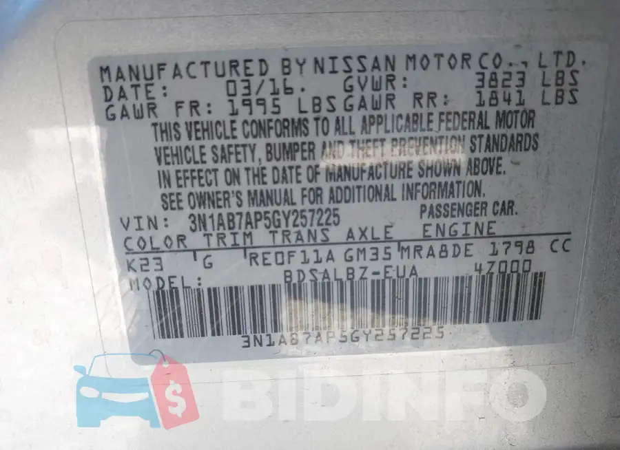 3N1AB7AP5GY257225 Photo# 9