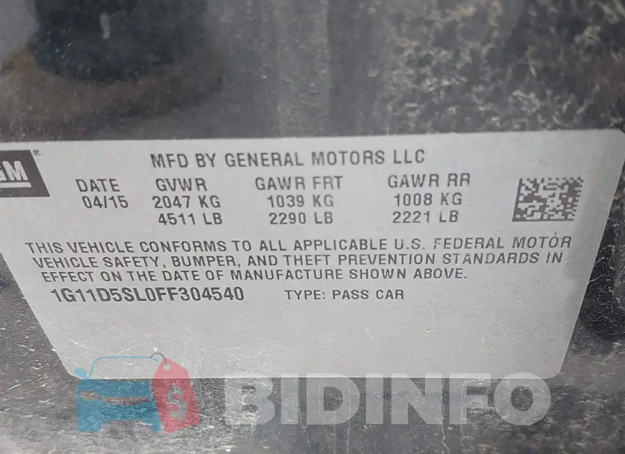1G11D5SL0FF304540 Photo# 9