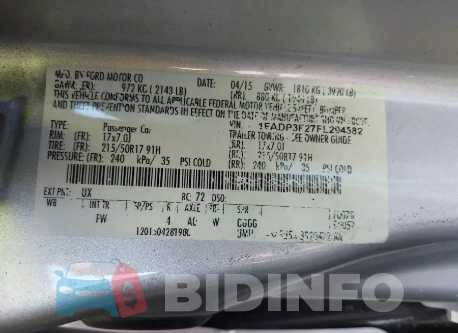 1FADP3F27FL294582 Photo# 9