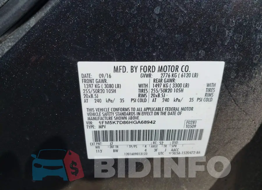 1FM5K7D86HGA68942 Photo# 9