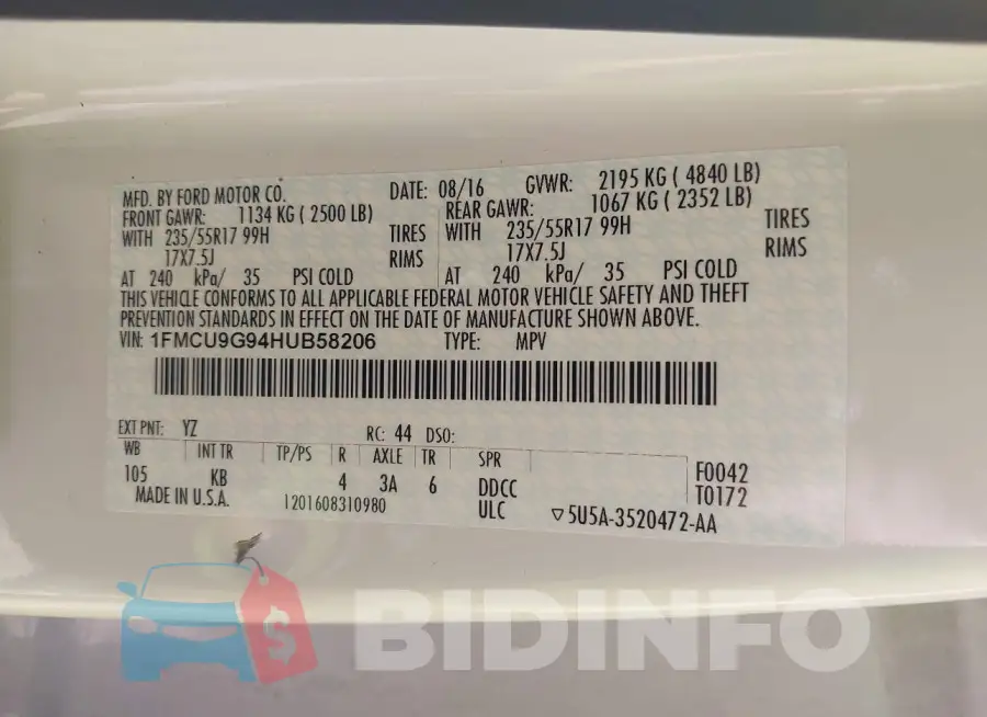 1FMCU9G94HUB58206 Photo# 9