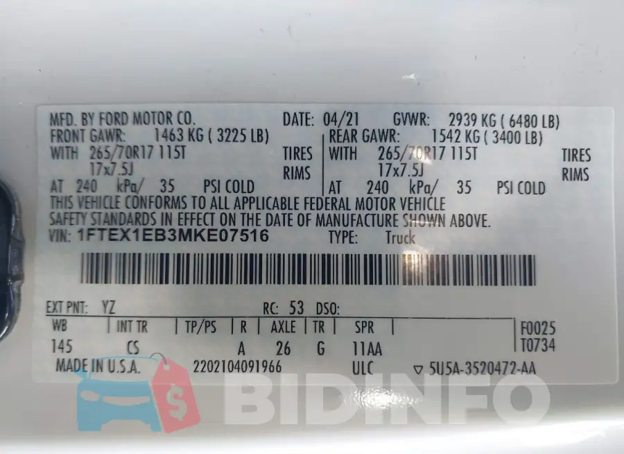 1FTEX1EB3MKE07516 Photo# 9