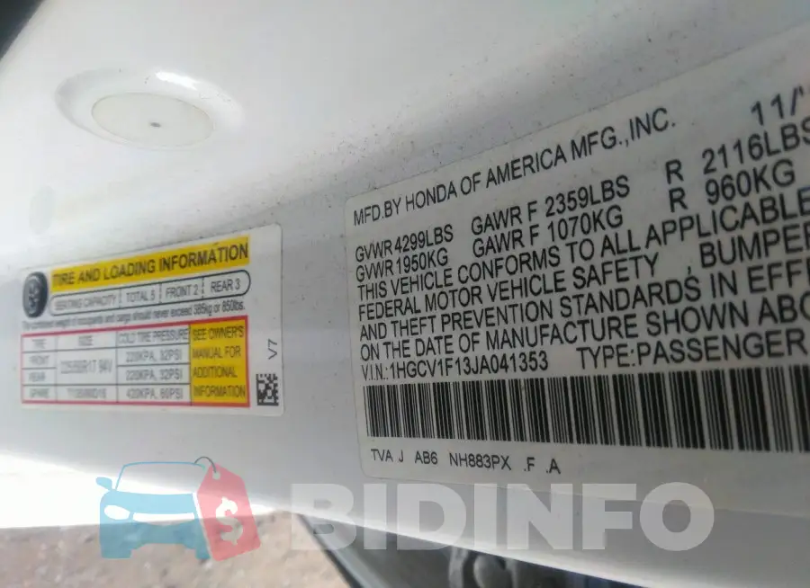 1HGCV1F13JA041353 Photo# 9