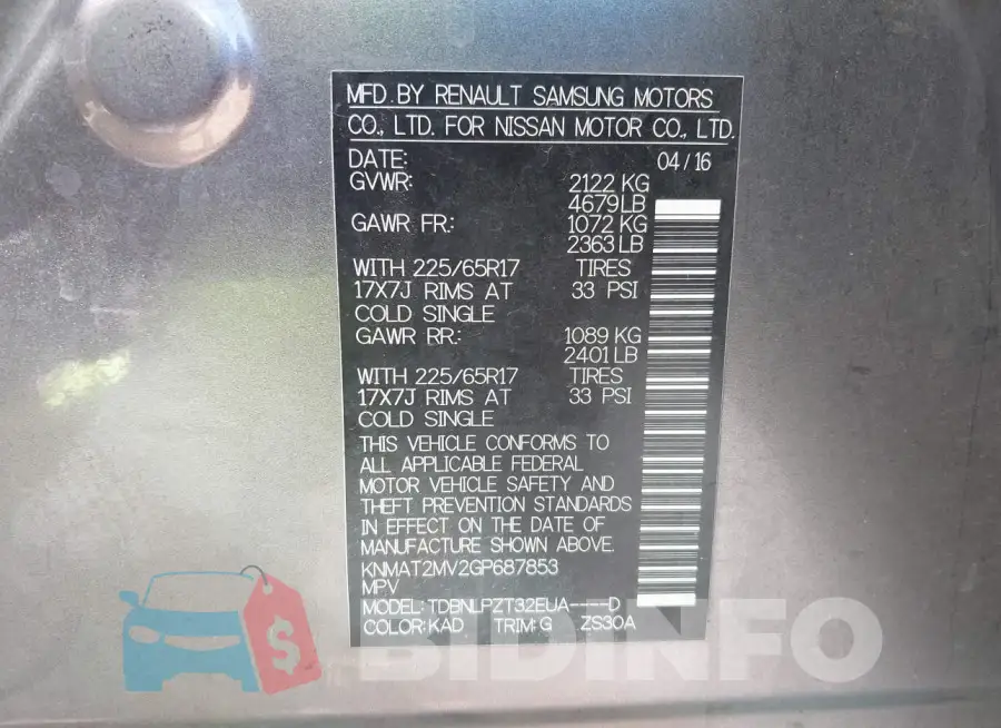 KNMAT2MV2GP687853 Photo# 9