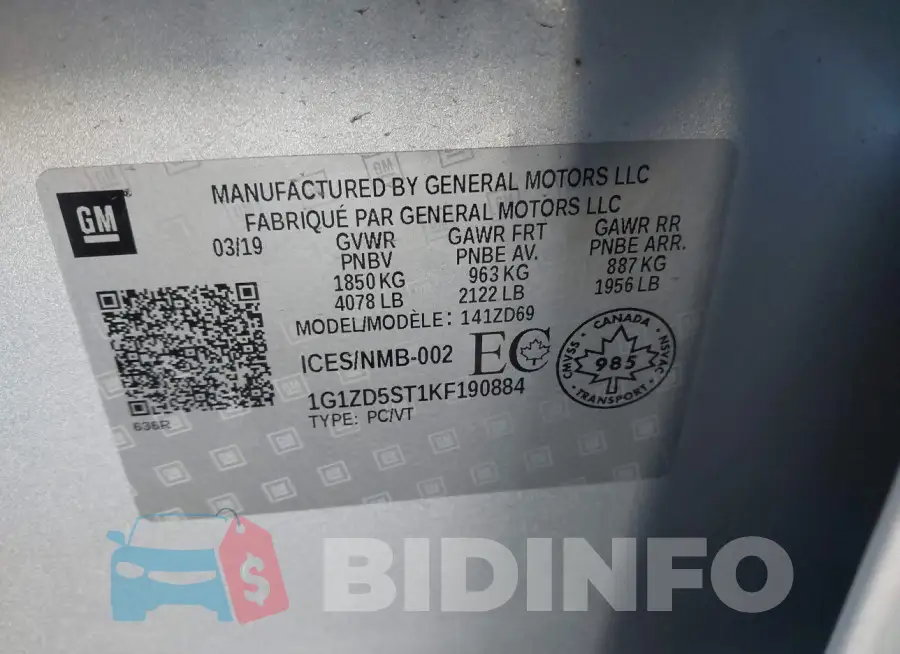1G1ZD5ST1KF190884 Photo# 9