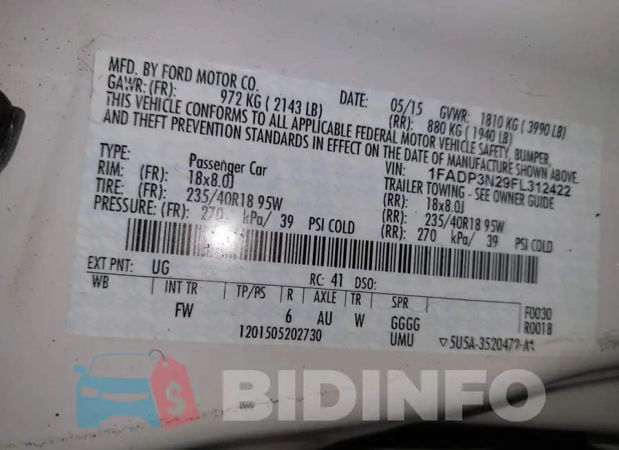 1FADP3N29FL312422 Photo# 9