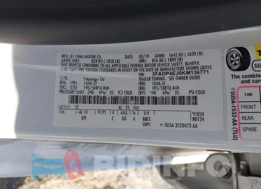 3FADP4EJ0KM136771 Photo# 9